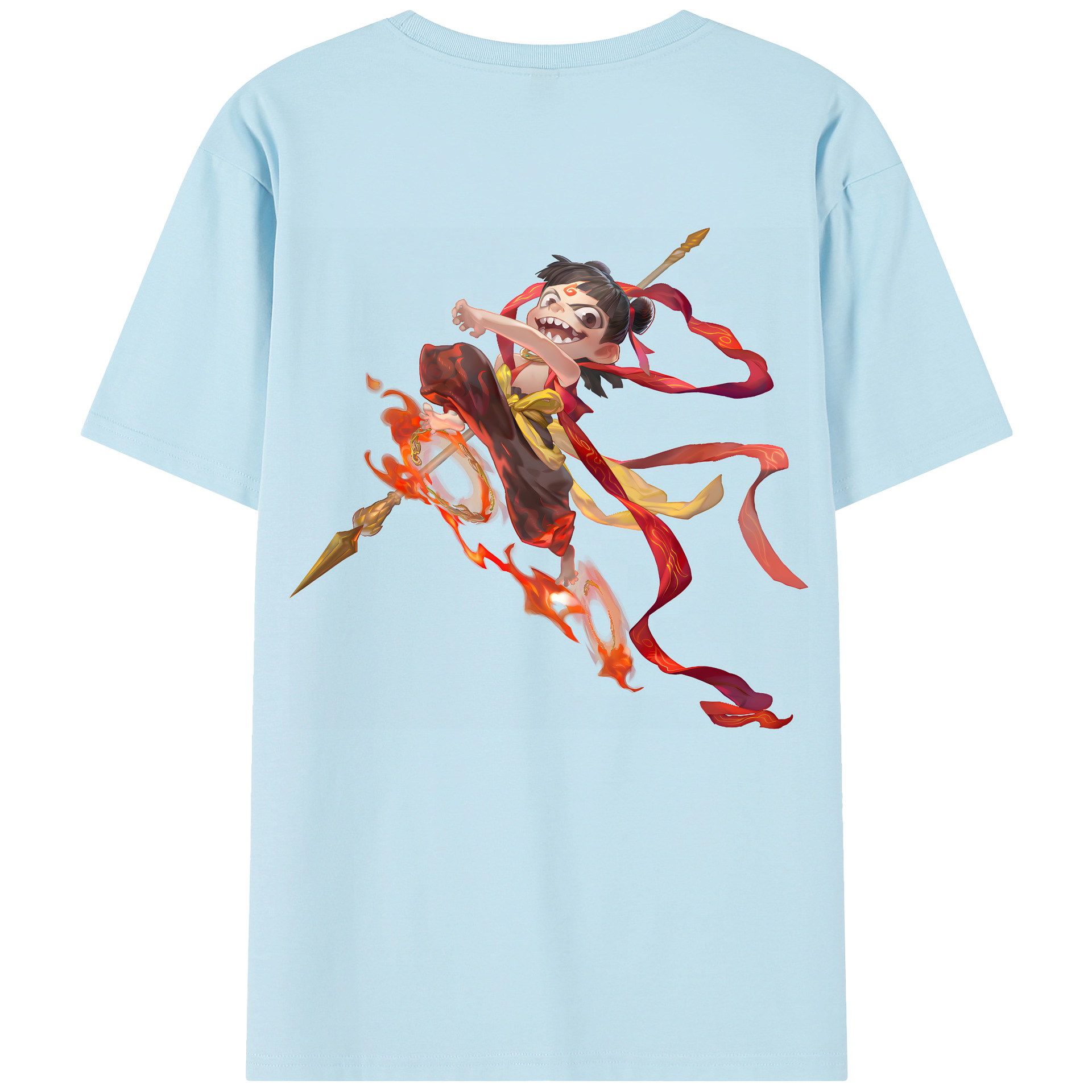 （画像用） Ne Zha 2 ナタ 魔童の大暴れ 綿100％半袖Tシャツ（背面プリント）